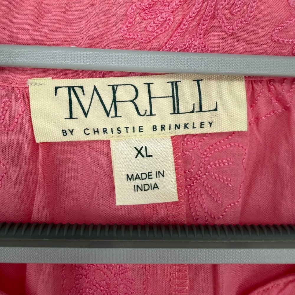 TWRHLL Christie Brinkley Blouse Womens XL Pink Embroidered Tie Waist Boho Top - Picture 7 of 10